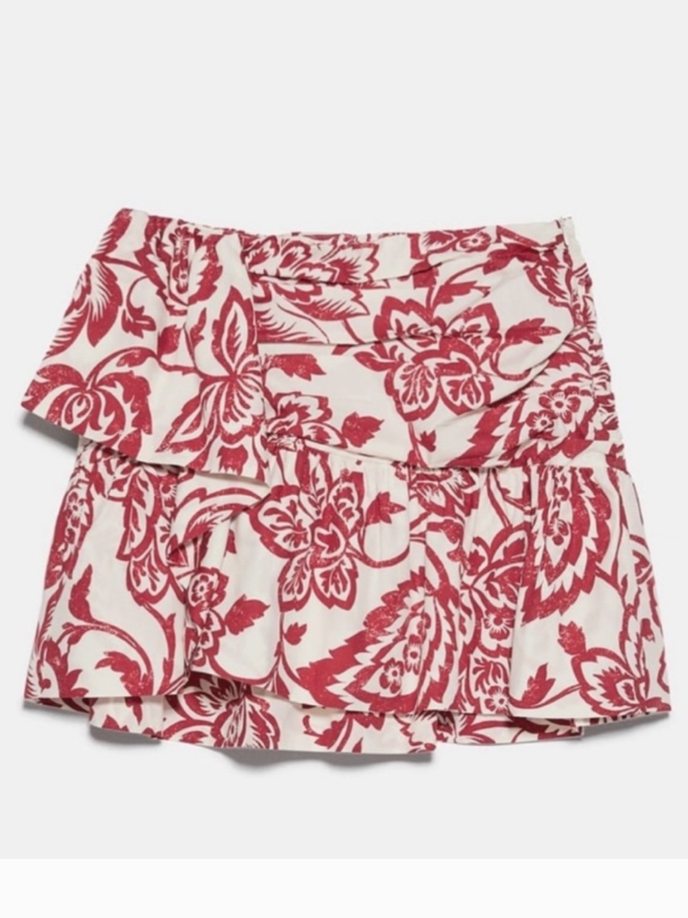 ZARA Floral Red Ruffle Floral Tiered Women's Skirt NWT Size Small